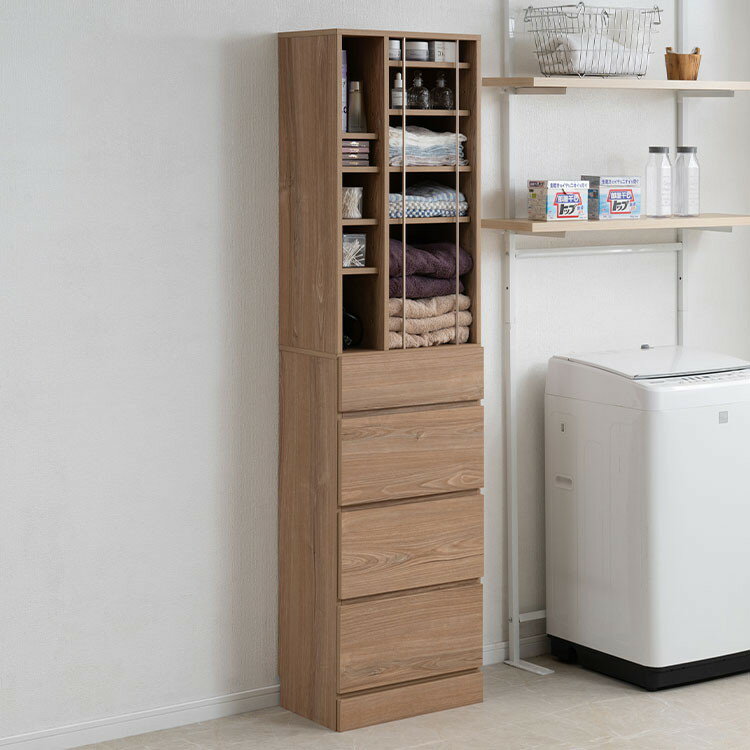 KING ランドリーチェスト 幅45.5 省スペース 洗面所 シンプル オープン棚 台 引出し 引き出し チェスト 衣類収納 タオル収納 脱衣所 ランドリーラック オープンラック 木製 ナチュラル(代引不可)【送料無料】