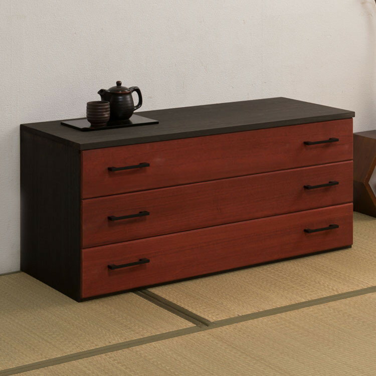 朱雀 総桐箪笥 3段 幅98 朱 民芸 李朝