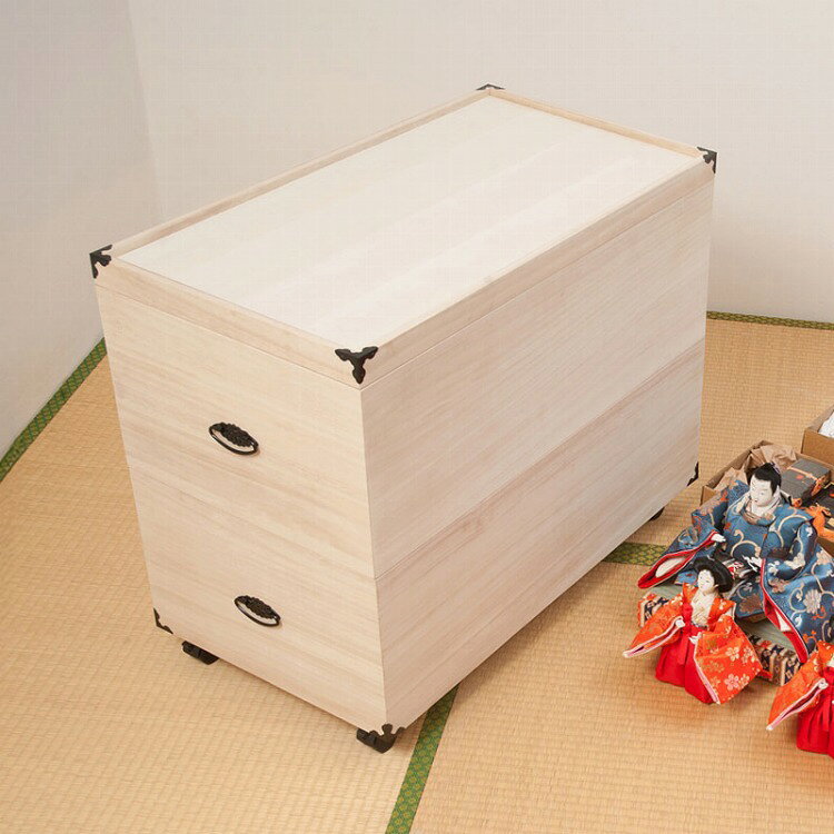 雛人形 収納ケース 2段 桐箱 幅42cm 奥行77cm 高さ64cm 雛人形収納 桐ケース ひな人形 収納箱 三段飾り 五月人形 衣装ケース 押入れ収納 キャスター付き 蓋付き 天然木 桐 大容量 日本製 完成品(代引不可)【送料無料】