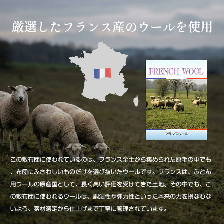 敷き布団 セミシングルショート 日本製 羊毛100%使用 80×180 ウール敷布団 消臭 吸湿性抜群 ウール100% ウール 洗える 丸洗い可能 消臭ウール布団 羊毛布団 敷き布団 羊毛【送料無料】 rcmd-37099546 リコメン堂 サンプル画像3