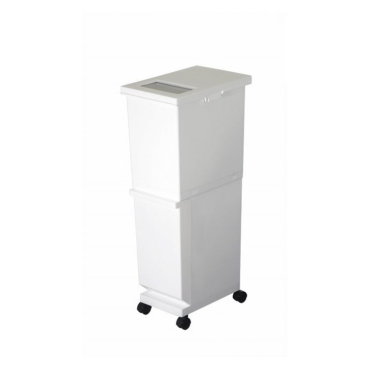 新輝合成 ごみ箱 ダストボックス 32L+23L ユニード 縦型 キャスター付 2分別 分別スリム2段 55L ホワイト コンパクト 蓋つき(代引不可)【送料無料】