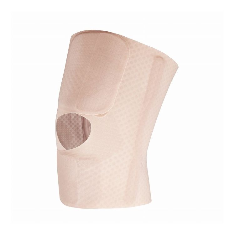 薄さ約0.6mmで、膝と一体化したようなフィット感の膝用サポーター。縫い目がなく薄いので吸い付くように膝にフィットします。薄さの秘密はドット樹脂プリントの密度と形状。生地の伸びを抑制したい箇所は高密度、伸ばす箇所は密度を荒くすることで、安定したサポート力と薄さを実現。膝にピッタリと寄り添うので、歩く・かがむ・伸ばすの動作もラクラク。両サイドの軟性樹脂ボーンが、膝関節の屈伸や伸長に対応する添え木効果で、膝の曲げ伸ばしをサポートします。ボーンは金属ではなくポリウレタンなのであたりが柔らかい。どんな動きも妨げない360°ストレッチ素材。通気性のよいトリコット生地。パンツにひびきにくい。【入り数】1枚入り。※片足分ですサイズ（約）M/幅34.5×丈16.5cm、L/幅37.5×丈16.5cm適応サイズ（約）M/膝上8cmの膝周り約33〜41cm、L/膝上8cmの膝周り約38〜46cm材質:本体/ナイロン、ポリウレタンボーン部/ポリウレタン重量（約）M/20g、L/22g入り数:1枚洗濯時は洗濯ネットを使用。面ファスナーをとめた状態でネットに入れてください。最初は20分程度のご使用で不快感や痛みがないかを確認し、問題がない場合には使用を徐々に長くしてご使用ください。長時間にわたって使用するときは、適度に着脱を繰り返してください。【代引きについて】こちらの商品は、代引きでの出荷は受け付けておりません。【送料について】北海道、東北、九州は送料を頂きます。沖縄、離島は配送不可。LINK膝サポーター ピタ肌 M膝サポーター ピタ肌 L腰futon AP-437000