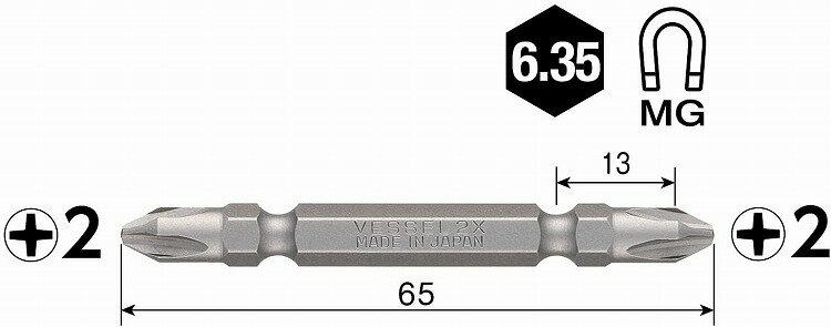 ベッセル VESSEL 両頭ビット 先端強化ビット 2本組 +2×65mm No.DRB142065