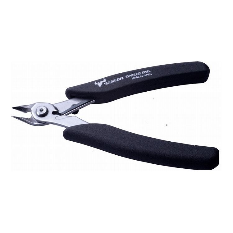 【商品特長】【製品サイズ(mm)】・長さ11・幅47・高さ123【生産国】日本【材質】本体：ステンレス鋼グリップ：エラストマ—樹脂【仕様】用途：細銅線やアクセサリー用ピン類の切断に切断能力：プラスチック3.0、軟鉄線0.9、銅線2.0、アルミ線2.0、真鍮線1.0、より線2.0mmオススメ切断素材：銅線、より線焼入れ：無酸化全体焼入れ硬度：49〜55HRC全長：123mm重量：50g仕様：サビに強いステンレス製仕様：滑りにくいエラストマ—成型グリップ仕様：バネを使った開閉ロック機能細銅線やアクセサリー用ピン類の切断に。サビに強いステンレス製。軽量小型（50g）で繊細な作業に便利です。【送料について】北海道、沖縄、離島は送料を頂きます。