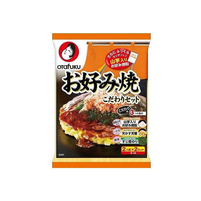 【商品詳細】オタフク独自ブレンドの山芋入りお好み焼粉、いか天をブレンドしたこだわりの天かす天華、豊かな磯の香りの国産すじ青のり100%をセットにした、関西お好み焼が楽しめる材料セットです。【商品区分】加工食品【保存方法】常温【原材料】［お好み焼粉］小麦粉（国内製造）、やまいも粉、昆布エキス粉末、パン粉、食塩、砂糖、植物油脂、かつおエキス粉末、いわし節粉末、さば節粉末、かつお節粉末／ベーキングパウダー、調味料（アミノ酸等）、増粘剤（増粘多糖類、メチルセルロース）、乳化剤、イーストフード、ビタミンC、（一部に小麦・さば・大豆・やまいもを含む）［天かす天華］小麦粉、植物油脂、いか天（小麦粉、植物油脂、するめ、でんぷん、その他）、いか粉、食塩、ぶどう糖、唐辛子／調味料（アミノ酸等）、乳化剤、香辛料抽出物、（一部に小麦・いかを含む）［青のり］すじ青のり（国産）【製造者名】オタフクソース（株）【生産国】日本【賞味期限】9ヶ月【内容量】4人前【代引きについて】こちらの商品は、代引きでの出荷は受け付けておりません。【送料について】沖縄、離島は送料を頂きます。