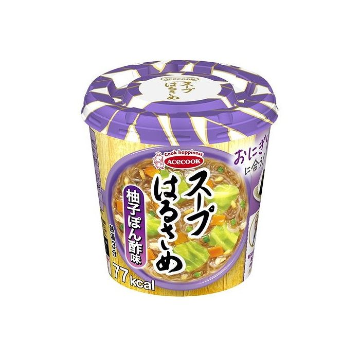 【商品説明】かつおを主体に、さば節や昆布などを加え、味を調えた和風だしです。だし感を損なわない程度に爽やかなゆず果汁を使用し、風味と旨味が決めての純和風スープに仕上げました。商品区分: 加工食品保存方法: 常温原材料(アレルギー表記含む): スープ（しょうゆ、たん白加水分解物、発酵調味料、食塩、砂糖、カツオ調味料、醸造酢、コンブエキス、ゆず果汁、カツオブシエキス、魚介パウダー、ハクサイエキス、酵母エキス）、春雨（中国製造（でん粉、醸造酢））、かやく（キャベツ、人参、味付鶏肉そぼろ、ねぎ、柚子）／酒精、調味料（アミノ酸等）、香料、増粘剤（キサンタンガム）、酸味料、剤（ビタミンE）、（一部に小麦・卵・乳成分・さば・大豆・鶏肉・豚肉を含む）メーカー名: エースコック（株）生産国・加工国: 日本賞味期限: 別途パッケージに記載 ※賞味期限は出荷元の規定により半分以上残っている商品のみ出荷致します。 内容量: 32g【代引きについて】こちらの商品は、代引きでの出荷は受け付けておりません。【送料について】沖縄、離島は送料を頂きます。