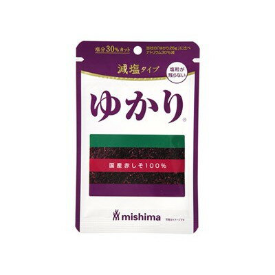 【商品説明】赤しそは国産原料を100％使用し、当社のゆかり26gに比べ塩分を30％カットしました。●原材料(アレルギー表記含む)塩蔵赤しそ（赤しそ（日本）、食塩、梅酢）、砂糖、酵母エキス／調味料（アミノ酸等）、酸味料●賞味期限※仕入れ元の規定により期限の半分を切った商品は出荷致しません。365日●メーカー名三島食品（株）●保存方法常温●生産国・加工国日本【代引きについて】こちらの商品は、代引きでの出荷は受け付けておりません。【送料について】沖縄、離島は別途送料を頂きます。