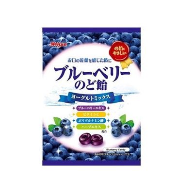 【商品説明】他社にはないブルーベリーと相性の良いヨーグルトでまとめた、うるおい満ちる機能的キャンデー●原材料砂糖（国内製造）、水あめ、濃縮ブルーベリー果汁、濃縮ヨーグルト、ブルーベリーエキス、ハーブペースト／酸味料、ビタミンC、香料、ポリグルタミン酸、クチナシ青色素、（一部に乳成分・大豆を含む）●生産国日本●賞味期限12ヶ月※仕入れ元の規定により製造から半分以上期限の残った商品のみ出荷致します●保存方法別途パッケージに記載【代引きについて】こちらの商品は、代引きでの出荷は受け付けておりません。【送料について】沖縄、離島は送料を頂きます。