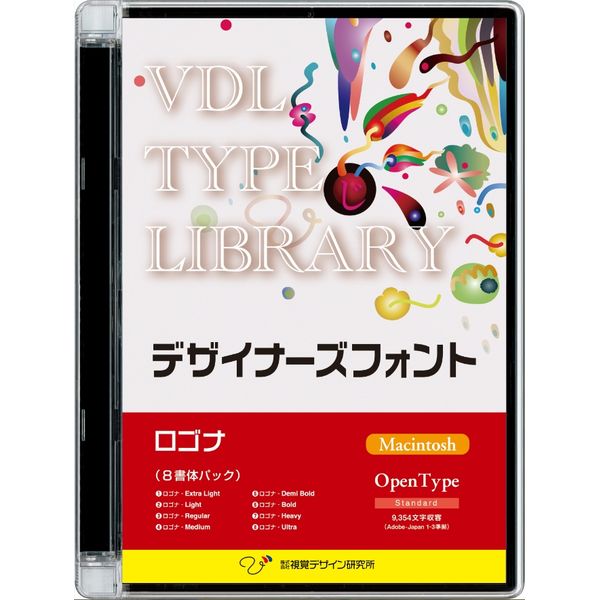 視覚デザイン研究所 VDL TYPE LIBRARY デザイナーズフォント OpenType (Standard) Macintosh ロゴナ 32500文字に求められる伝統美と読みやすさに加えて、個性的なインパクトを兼ね備えた、デザインゴシック体商品説明文字に求められる伝統美と読みやすさに加えて、個性的なインパクトを兼ね備えた、デザインゴシック体が誕生しました。 視認性、判読性、可読性といったユニバーサルデザインの視点をクリアしながら、文字組みした際のバランス、個性的な美しさをいっそう追求しました。しかも充実の8ウェイト(Extra Light/Light/Regular/Medium/Demi Bold/Bold/Heavy/Ultra)展開。広告・SP・エディトリアル・Web・TV テロップなど、あらゆるデザイン領域で創作意欲を高め、表現の幅をグーンと拡げます。収容文字数は9354文字(Adobe-japan 1-3準拠)。Macintosh版。商品仕様言語：日本語その他ハード・ソフト：ATM Light 4.6.2以降が必要(MacOS X Nativeでは不要)メディアコード1：CD-ROMOS（WINDOWS/MAC/その他）：MacOS説明：MacOS 9.1〜9.22、MacOS X 10.0〜10.10.x機種：Intel搭載Macハードディスク（必要ディスク）：1書体あたり約2〜5MBの空き容量【代引きについて】こちらの商品は、代引きでの出荷は受け付けておりません。視覚デザイン研究所 VDL TYPE LIBRARY デザイナーズフォント OpenType (Standard) Macintosh ロゴナ 32500文字に求められる伝統美と読みやすさに加えて、個性的なインパクトを兼ね備えた、デザインゴシック体商品説明文字に求められる伝統美と読みやすさに加えて、個性的なインパクトを兼ね備えた、デザインゴシック体が誕生しました。 視認性、判読性、可読性といったユニバーサルデザインの視点をクリアしながら、文字組みした際のバランス、個性的な美しさをいっそう追求しました。しかも充実の8ウェイト(Extra Light/Light/Regular/Medium/Demi Bold/Bold/Heavy/Ultra)展開。広告・SP・エディトリアル・Web・TV テロップなど、あらゆるデザイン領域で創作意欲を高め、表現の幅をグーンと拡げます。収容文字数は9354文字(Adobe-japan 1-3準拠)。Macintosh版。商品仕様言語：日本語その他ハード・ソフト：ATM Light 4.6.2以降が必要(MacOS X Nativeでは不要)メディアコード1：CD-ROMOS（WINDOWS/MAC/その他）：MacOS説明：MacOS 9.1〜9.22、MacOS X 10.0〜10.10.x機種：Intel搭載Macハードディスク（必要ディスク）：1書体あたり約2〜5MBの空き容量