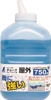【商品詳細】●細かく重い酸化チタンの粉が隙間に入り込み、雨に濡れても流れにくくなっております。●ボトルにくぼみを持たせ、片手で握りやすく注ぎやすいボトル形状です。●大容量で大量に使用する屋外作業に便利です。●チョークライン用に。●チョークライン用。●色:青●容量(g):750●横×奥行×高さ(mm):124×95×254●炭酸カルシウム●酸化チタン●完全に消す必要がある場合は使用しないでください。生産国：中国重量：850g【送料について】北海道、沖縄、離島は送料を頂きます。