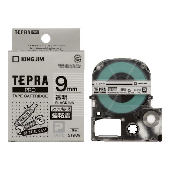【商品詳細】●強力な粘着力でしっかり貼りつく強粘着ラベルです。●はがれやすいPP素材やシボのあるところでもしっかりと貼れます。●テープ幅(mm)：9●テープ色：透明●テープ長さ(m)：8●文字色：黒●文字色：黒●エコマーク認定品●テープ:P...