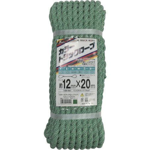 【商品詳細】●軽トラックやトラックシートのカラーに合わせてご使用いただけます。●トラックの荷締めなど。●色：グリーン●線径(mm)：12●長さ(m)：20●包装形態：シュリンクパック●引張強度：約13.4KN(約1370kgf)●引張強度：約13.4KN(約1370kgf)●3つ打●両端サツマ加工●ポリエチレン（PE）、ポリエステル混撚原産国日本JANコード4903599112504【送料について】北海道、沖縄、離島は送料を頂きます。