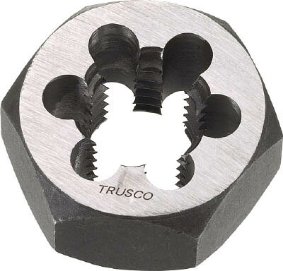 【メーカー型番】TD6-3/4PT14【JANコード】4989999818666【ブランド】TRUSCO 　【特徴】●ボルトやねじをさらえる（きれいにする）時に使用します。●モンキーレンチにて作業ができます。●ねじ山を修正する際の丸ダイスにかわる商品です。【用途】●PT（テーパー）ねじ山の修正。【仕様】●呼び寸:3/4●ピッチ(mm):-●厚み(mm):25.4●2面幅寸法(mm):46.0●山数:14●質量(g):180【材質／仕上】●低合金鋼（SKS）【セット内容／付属品】【注意】●六角サラエナットダイスは、丸ダイスと違い、大きさを調整する調整ねじが付いておりません。そのため、ねじの精度によって六角サラエナットダイスが入らない場合がございます。●ステンレス製のねじ類には、使用できません。【原産国】日本【送料について】北海道、沖縄、離島は送料を頂きます。