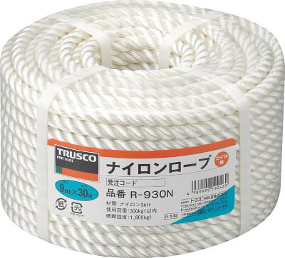 TRUSCO ナイロンロープ 3つ打 線径9mmX長さ30m【R-930N】(ロープ・ひも・ロープ)【...