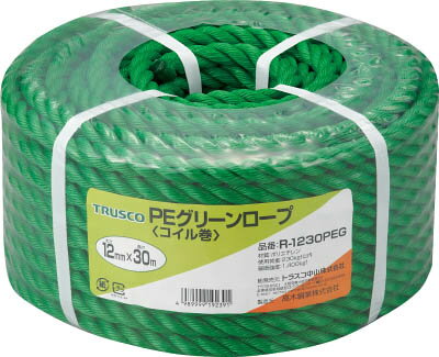 TRUSCO PEグリーンロープ 3つ打 線径12mmX長さ30m【R-1230PEG】(ロープ・ひも・ロープ)