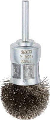 【メーカー型番】40SKH-6【JANコード】4989999149197【ブランド】TRUSCO 　【特徴】●底面方向および、側面方向同時に研磨できます。●自動機、ボール盤など、回転工具に取り付けて使用します。【用途】●各種金属のサビ、汚れ落とし・溶接処理前後のクリーニング・円筒内径や底部の研磨に。●使用工具：電動ドリル、ボール盤など。【仕様】●線径(mm):0.3●毛材:ステンレス●外径(mm):40●毛丈(mm):30●軸長(mm):35●軸径(mm):6●最高使用回転数(rpm):3000●質量(g):135【材質／仕上】●軸：スチール●毛材：ステンレス(SUS304)【セット内容／付属品】【注意】●エアーツールは使用不可です。●最高使用回転数以下で使用してください。安全にご利用いただくために保護具を着用下さい。【原産国】日本【送料について】北海道、沖縄、離島は送料を頂きます。