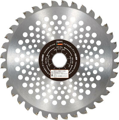 【メーカー型番】TBC-255【JANコード】4989999230628【ブランド】TRUSCO 　【特徴】●完全埋込み型チップ採用で衝撃に強く、耐久性があります。●チップに木工用と同じ側面研磨を施しているため、刈れ具合が抜群です。【用途】●一般草刈り、雑草、ツル草、笹に。【仕様】●外径(mm):255●刃厚(mm):2.0●穴径(mm):25.4●刃数:40●最高使用回転数(rpm):10000●質量(g):387【材質／仕上】●刃部：超硬チップ【セット内容／付属品】【注意】【原産国】中国【送料について】北海道、沖縄、離島は送料を頂きます。
