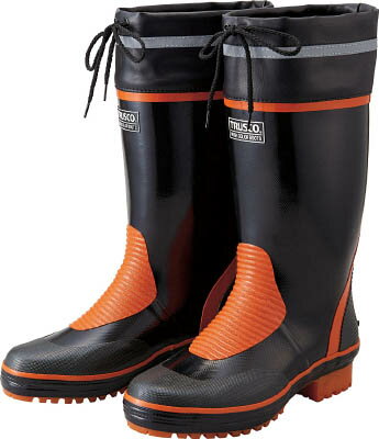 【メーカー型番】TMSB-28.0【JANコード】4989999234121【ブランド】TRUSCO 　【特徴】●ラバー・ナイロンメッシュ・ラバー＋吸汗メリヤスの4層構造の強度に優れた作業用カラーブーツです。●靴底には疲労軽減のハニカムメッシュインソールを内蔵しています。●底面は滑りにく彫刻構造です。（アメ底）●反射テープ付です。【用途】●土木・建築現場。【仕様】●寸法(cm):28.0●足幅サイズ:EE●靴丈(cm):36●色:ブラック／オレンジ【材質／仕上】●胴部・底部:ラバー●裏材:メリヤス【セット内容／付属品】【注意】【原産国】中国【送料について】北海道、沖縄、離島は送料を頂きます。