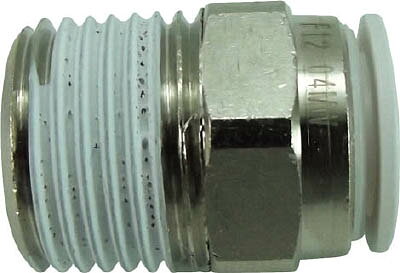 【メーカー型番】F12-04MW【JANコード】4537327034648【ブランド】チヨダ【特徴】●PBT樹脂を採用し、スパッタ等の延焼事故を防止。●空気圧汎用型継手では初の軽量化を実現。【用途】【仕様】●適合チューブ外径D(mm):12●接続口径:R1/2●質量(g):38.8●使用流体:空気、水●流体温度:-5〜60℃(空気)、5〜40℃(水)●使用圧力:1MPa(空気)、0.3MPa(水)【材質／仕上】●本体:黄銅+ニッケルメッキ●シールゴム:ニトリルゴム（NBR）【セット内容／付属品】【注意】【原産国】日本【送料について】北海道、沖縄、離島は送料を頂きます。
