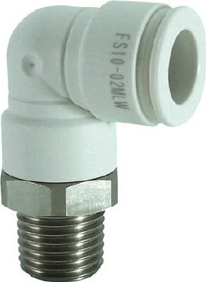 チヨダ ファイブSUSメイルエルボ 白 10mm・R1／4【FS10-02MLW】(流体継手・チューブ・チューブ継手)