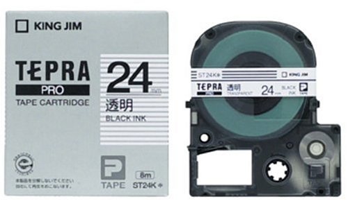 【商品型番】　ST24K　【商品説明】　◆テプラPRO・透明ラベル/黒文字■仕　様　■長さ：8m透明ラベル/黒文字テープ幅：24mm