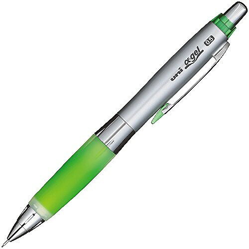三菱鉛筆 アルファゲルシャープ Yグリーン M5617GG1P 5JANコード：4902778001103サイズ : 軸径 13.6mm ×厚さ 15.9mm ×全長 144.6mm重量: 17.4g機構：ノック式・シャカシャカ機構0.5mm疲れにくいペン芯径：0.5mm。長：144.6mm。消しゴム付。【送料について】北海道、沖縄、離島は送料を頂きます。