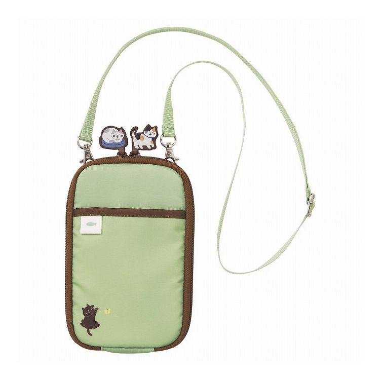 LIHIT LAB. にゃんシーン ショルダーポーチ ピスタチオグリーン ジャバラポケット スマホ 小物 便利 猫..