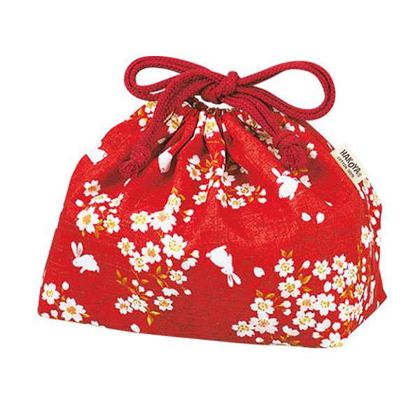 日本製 お弁当袋 ランチ巾着 巾着袋 HAKOYA 桜うさぎ 赤 たつみや(代引不可)