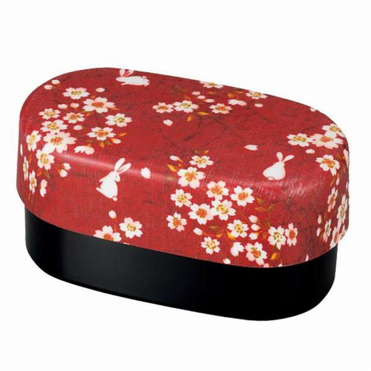 日本製 お弁当箱 2段 布貼加賀小判弁当 桜うさぎ HAKOYA 570ml 入れ子 ピンク 赤 たつみや(代引不可)【送料無料】