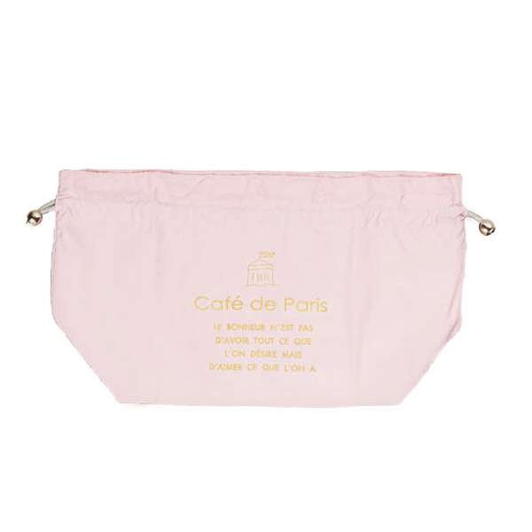 ランチバック 巾着袋 Cafe de Paris 保冷巾着 ピンク(代引不可)