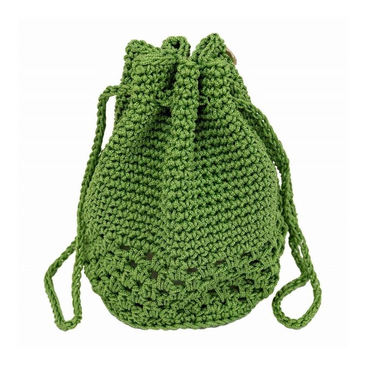 Tote Bag Type - 巾着 バッグ マルシェシリーズ ドローストリングバッグ 手編み 洗濯OK グリーン オカ(代引不可)