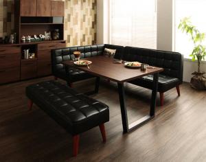 ヴィンテージスタイル・リビングダイニングセット 4人 4点セット(テーブル+ソファ1脚+アームソファ1脚+ベンチ1脚) 左アーム W120(代引き不可)【送料無料】