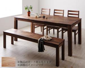 ダイニングセット（テーブル&ベンチ チェア） 総無垢材ダイニング 6人 5点セット(テーブル+チェア3脚+ベンチ1脚) オーク 板座 W180(代引き不可)【送料無料】