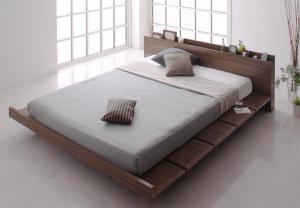 モダンデザインローベッド スタンダードポケットコイルマットレス付き ワイドステージ ダブル フレーム幅180(代引き不可)【送料無料】