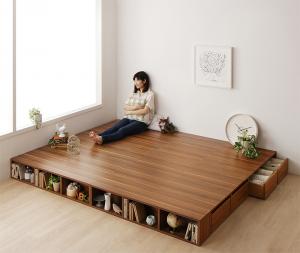 お客様組立 シェルフ棚・引出収納付きベッドとしても使えるフローリング調デザイン小上がり ワイドK240..