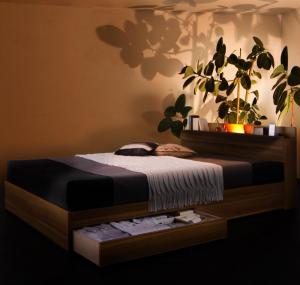 モダンライト・コンセント付き収納ベッド プレミアムポケットコイルマットレス付き シングル(代引き不可)【送料無料】