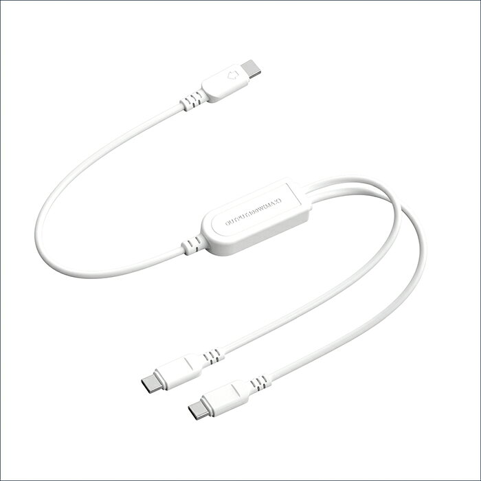 【商品説明】USB Type-Cポート搭載機器の充電USB Type-Cポート搭載の充電器やパソコンからUSB Type-Cポート搭載のスマートフォン/タブレット/ノートPC/Nintendo Switchなどを充電可能。データの相互転送USB Type-Cポート搭載のパソコンとUSB Type-Cポート搭載のスマートフォン/タブレット間で、データの相互転送が可能。※2ポート同時使用時はデータ転送できません。eMarker内蔵最大100W(20V5A）の超高速充電に対応。2台の機器を充電最適な電力配分で効率的に充電。段差があって指でつまみやすいコネクタ楽に抜けるオリジナル外観デザイン。耐久性抜群断線に強いロングブッシュ設計。ケーブルバンド付きスッキリ収納可能。持ち運びに便利。※2台の高電圧対応機器（20V/60W以上）を同時に使用する場合、先に接続した機器に70W、後から接続した機器に30Wを割り当てます。※2台同時充電時はPPSに対応しておりません。※100Wを超えるUSB PDには対応しておりません。※Nintendo Switch2での動作は確認しておりません。本体色ホワイトコネクタ形状USB2.0[Type-C]オス - USB2.0[Type-C]オス&USB2.0[Type-C]オス対応規格PD：5V3A/9V3A/15V3A/20V5AQC：5V3A/9V2A/12V1.5APPSコード長約1.2m【送料について】北海道、沖縄、離島は送料を頂きます。LINK黒白