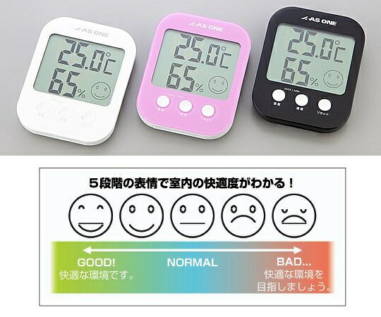 温湿度計 大画面 卓上スタンド マグネット フック穴 イラスト 表情 5段階 電池式 ...