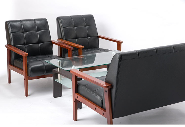 【法人限定】応接 ラニット応接4点セット ガラステーブル付き 奥行き78cm ブラックレザー かっこいい 天然木 木肘 木製フレーム 応接ソファ 木肘ソファ 商談スペース 待ち席(代引不可)【送料無料】 [2]