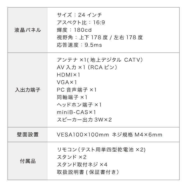 テレビ 24型 simplus シングルチュー...の紹介画像3