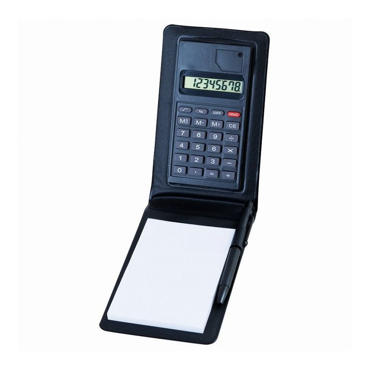 【商品説明】メモ付ハンディー電卓 SC-2014 手のひらサイズの電卓メモセット。メモ帳は市販品で補充可能です。電卓8桁。 PU・PP 本体（約130×80×22mm）×1 原産国:中国 【代引きについて】こちらの商品は、代引きでの出荷は受け付けておりません。【送料について】北海道、沖縄、離島は送料を頂きます。