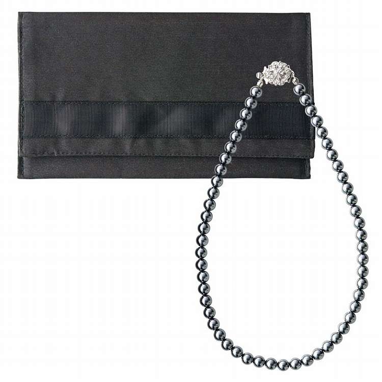 パールネックレス&袱紗セット 129ガラス7ミリGY+505BK グレー/ブラック(代引不可)【ポイント10倍】【送..