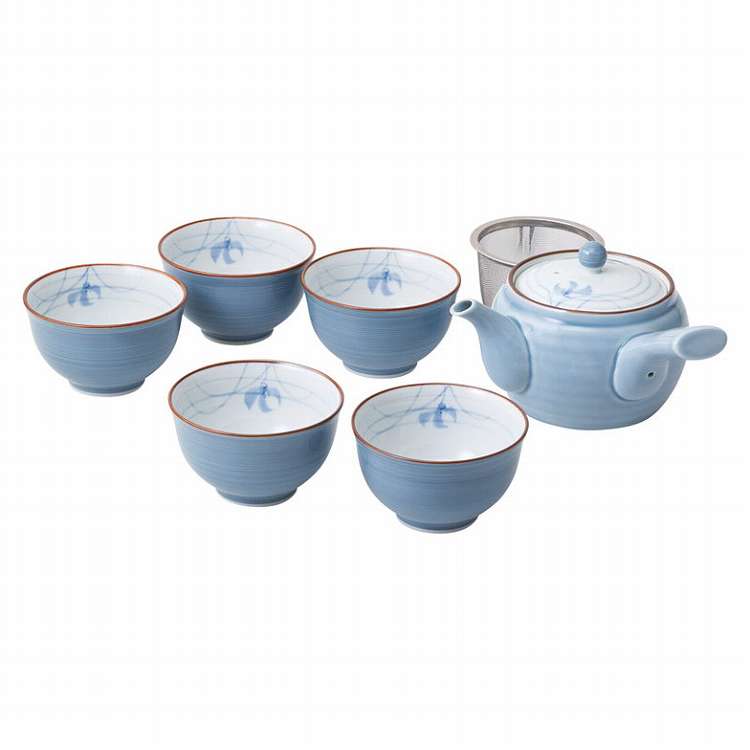 【商品詳細】内絵に蘭の絵柄を施した上品な煎茶と急須のセットです。おもてなしなどのシーンでも活躍します。家庭用食洗機使用可。材質:磁器生産国:日本セット内容:仙茶（径9×5.5cm）×5、急須（11×11×9.5cm・450ml）×1【代引きについて】こちらの商品は、代引きでの出荷は受け付けておりません。【送料について】北海道、沖縄、離島は送料を頂きます。