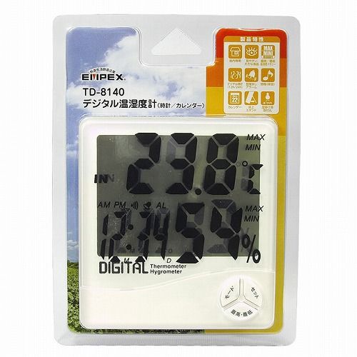 EMPEX(エンペックス) デジタル 温湿度計 (時計/カレンダー) ホワイト TD-8140