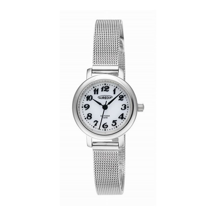 【商品説明】オレオール（AUREOLE）とはヨーロッパに於いて、聖者の頭上に輝く光の輪や太陽・月のかさ（光輪）を意味する言葉です。静かで正確な動きが美しい表情を生み出し、華麗なる時を刻み続ける高い精度を誇る時計に仕上げました。ムーブメント：AS01 風防素材：クリスタル ケース素材：ステンレス ケースサイズ：30.0x24.5mm 重さ：30g ケース厚：8.3mm バンド素材：ステンレス 留め具：ステンレス尾錠 文字盤カラー：ホワイト 防水性能：10気圧 ソーラー電池：パナソニックMT621【送料について】北海道、沖縄、離島は送料を頂きます。AUREOLESW-622L-01SW-622L-02SW-622L-03SW-622L-04