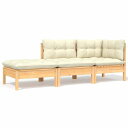 vidaXL ガーデンラウンジセット 3点 クリームクッション付き 無垢のパイン材家具 アウトドア家具 屋外椅子 屋外用組み合わせソファセット(代引不可)