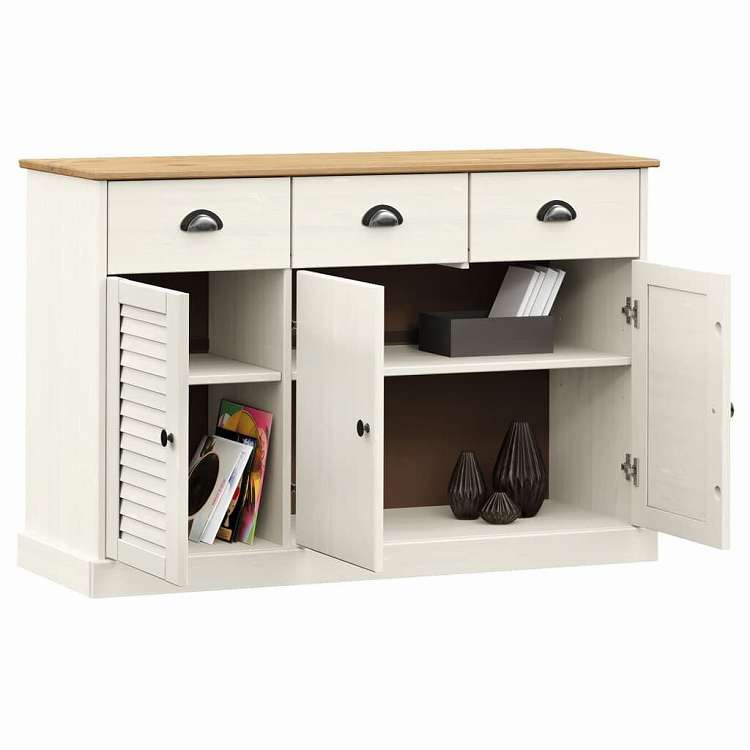 vidaXL 引き出し付きサイドボード「VIGO」 113x40x75 cm ホワイト無垢材パイン材 家具 キャビネット&収納 サイドボード(代引不可) [3]