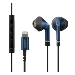 エレコム イヤホン ステレオヘッドホン 有線タイプ LightningiPhone/iPad マイク付 高耐久ケーブル ブルー EHP-LFS10IMBU(代引不可)バーゲン