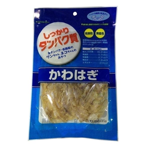 【取り寄せ品のご注意事項（ご注文前にご確認ください）】・本商品は原則注文後のキャンセルはお受けできません。・本商品と他商品で同梱注文をいただき、仮に他商品が完売等でご用意できない場合でも本商品は発送させていただきます。・本商品を複数（2点以上）注文いただき、完売等で注文数のご用意できない場合でもご用意できた数量は発送させていただきます。【商品詳細】天然素材、無着色【分類】フード【原材料】かわはぎ、D−ソルビトール【保証成分】粗タンパク質60.0％以上粗脂肪0.1％以上粗繊維0.1％以下粗灰分7.5％以下水分15.5％以下エネルギー310カロリー／100g【賞味期限】1年【商品サイズ】W170×D20×H260【原産国または製造地】ベトナム【送料について】北海道、沖縄、離島は送料を頂きます。