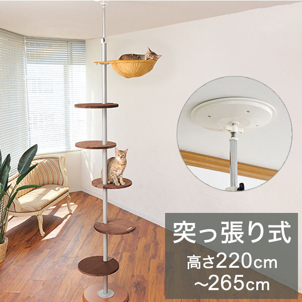 ボンビアルコン キャットポール 突っ張り 高さ220cm~265cm スリム キャットツリー キャットタワー 猫ツリー 猫タワー 猫用 ハンモック付 運動不足解...